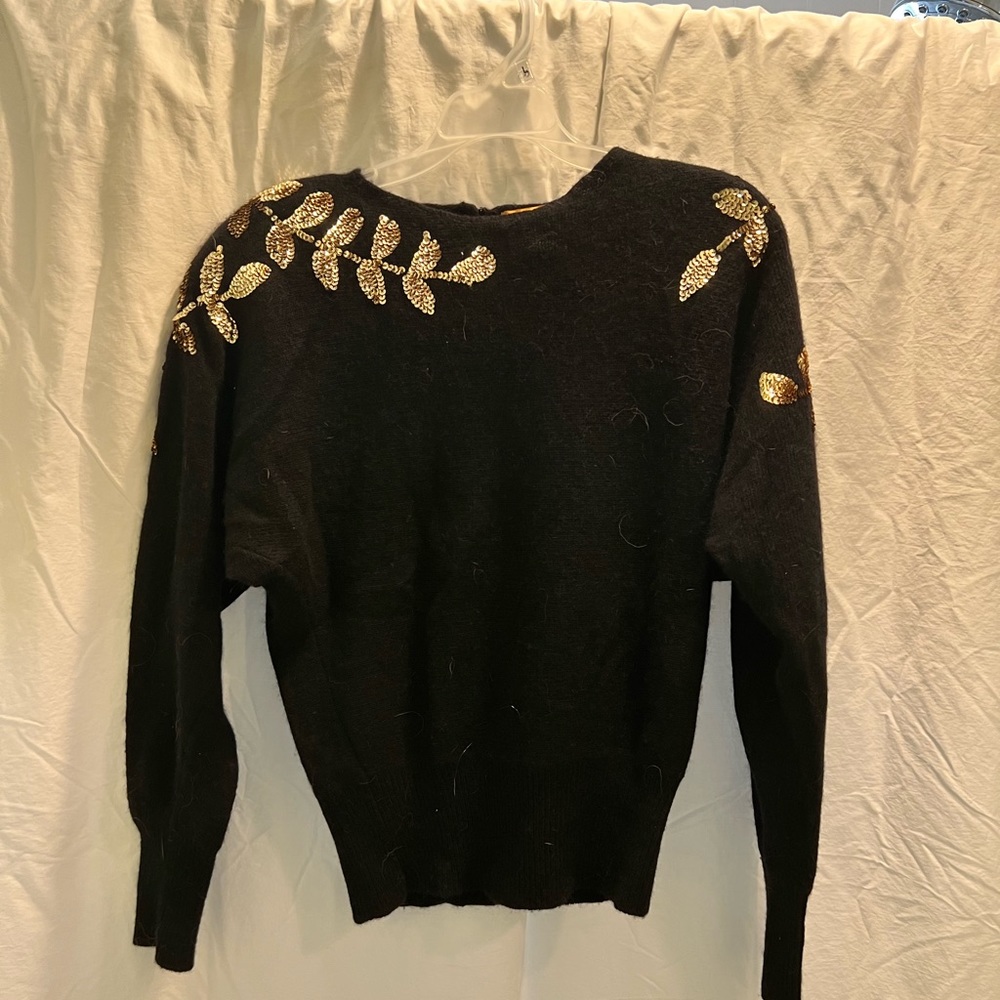 Women’s Vintage Antonio Veneta Angora Sweater with Gold Sequin Detailing